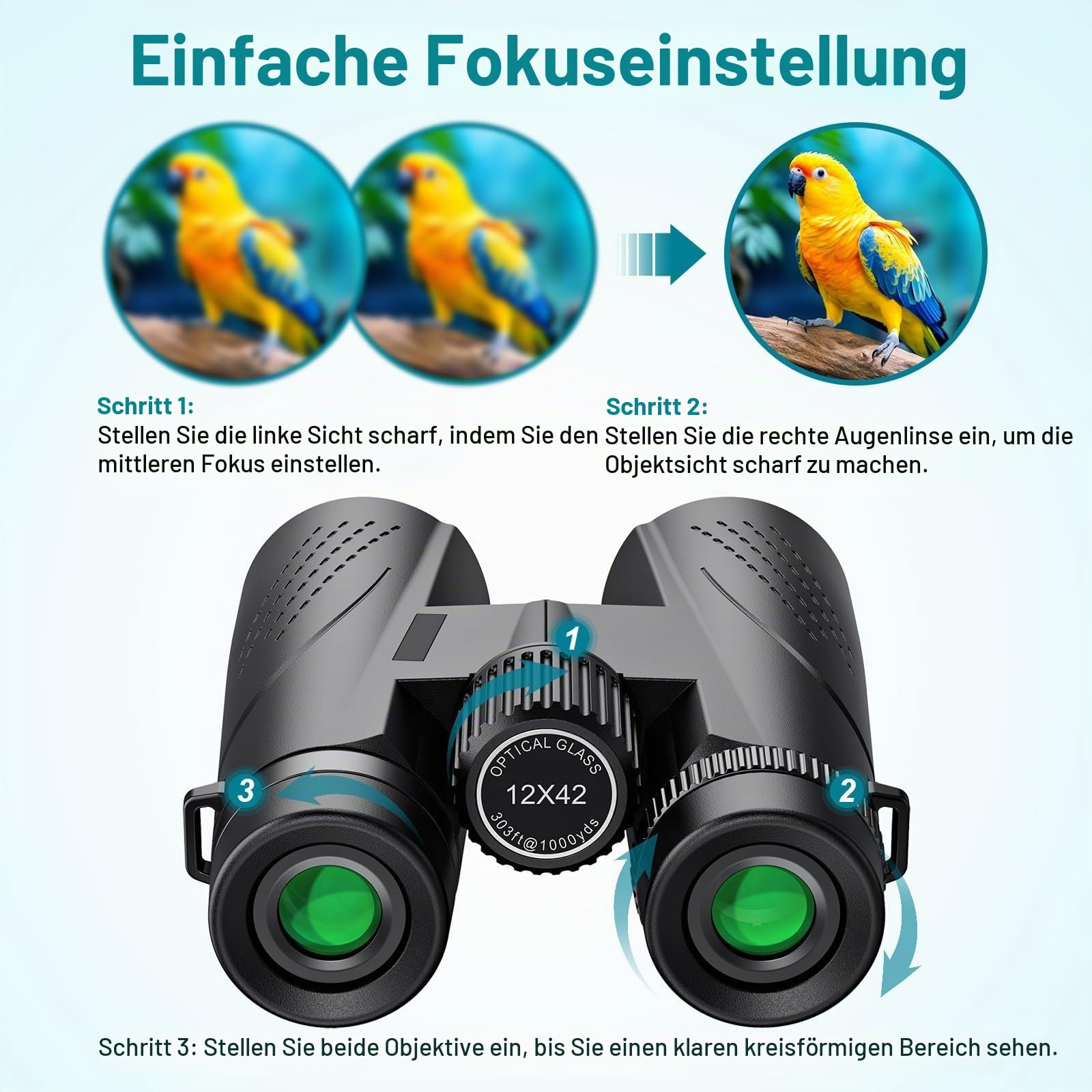 Fernglas 12x42 HD Ferngläser, Binoculars for Adults, Waterproof Bird Watching Binoculars with BaK-4 Prisms, FMC Lens, Phone Adapter for Photography, Stargazing