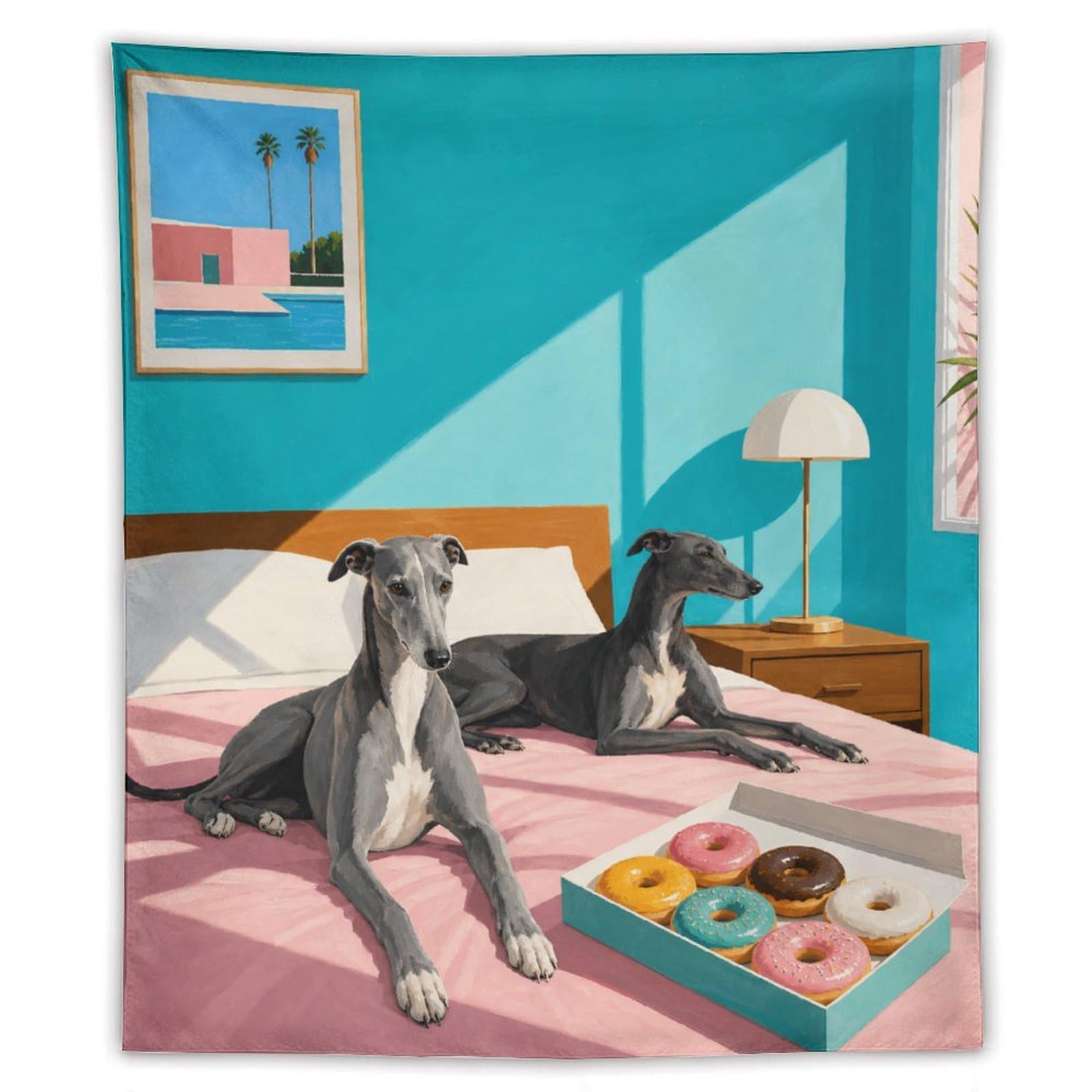 H3B8U2Y5 Greyhounds in Bright Bedroom Wall Tapestry, Geometric Art, Office