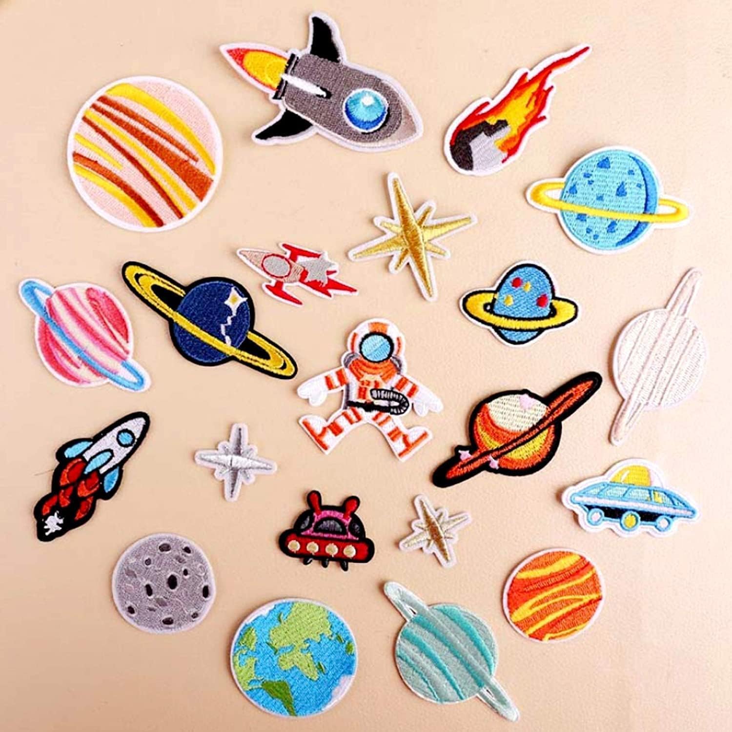 Daily Crafts| Embroidered Iron on Patches for Clothing: 5 Pcs Space Applique Sew on Embroidery Badge Punk Cool Rock Patch Set for Jackets Backpacks Jeans (Space B) 4