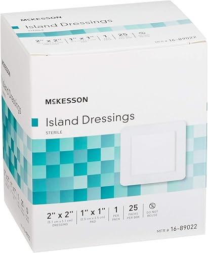 Miniatura 8 de McKesson Aderezos para islas, estériles, dimensión 2 x 2 pulgadas, almohadilla de 1 x 1 pulgada, 25 unidades, 1 paquete