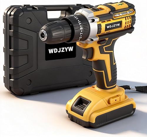 Taladro inalámbrico - 25+3 torque, motor sin escobillas, 1500RPM con 2 baterías, luz LED y juego completo de taladro con estuche (juego de 24 piezas)