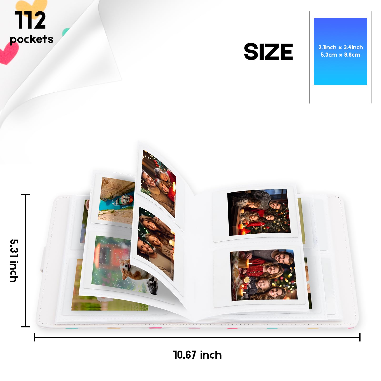112 Tasche Mini Album Fotografico 2 x 3 Portatile Portafotografie Kpop Compatibile con Fujifilm Instax Mini Fotocamere/Polaroid Snap Touch/SocialMatic Fotocamere Istantanee (1Pack, Bianco)