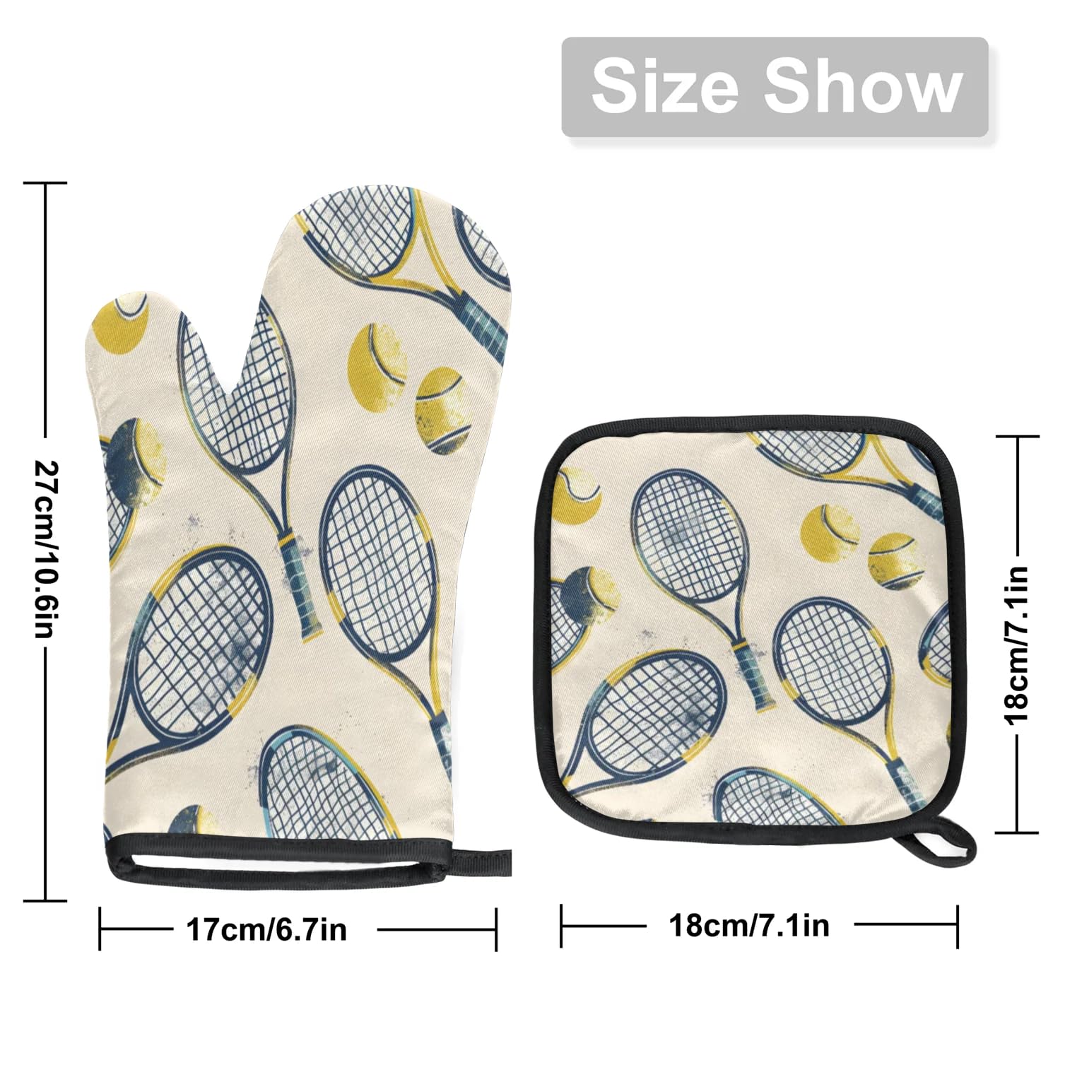 Tennis Racket Oven Mitts Kitchen Oven Gloves for Cooking Baking Heat Proof Lining Cotton Kitchen Potholder Mittens Pot Holders Hot Pads for Chef Women Men