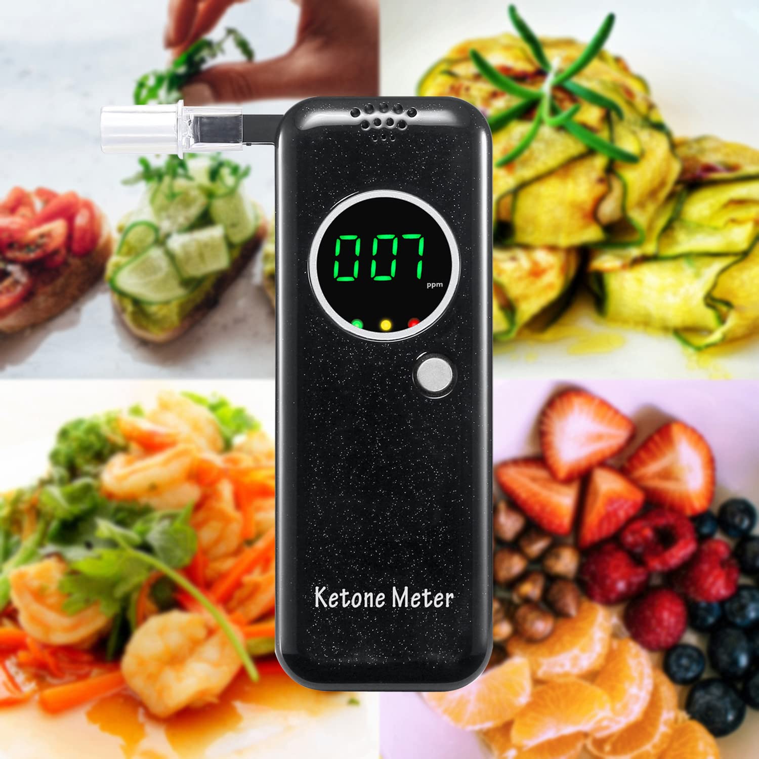 Tragbarer Ketone Atemtester, digitales Ketone Atemmessgerät, Ketose-Atemtester zur Ermittlung des Ketonstatus, mit 10 austauschbaren Mundstücken