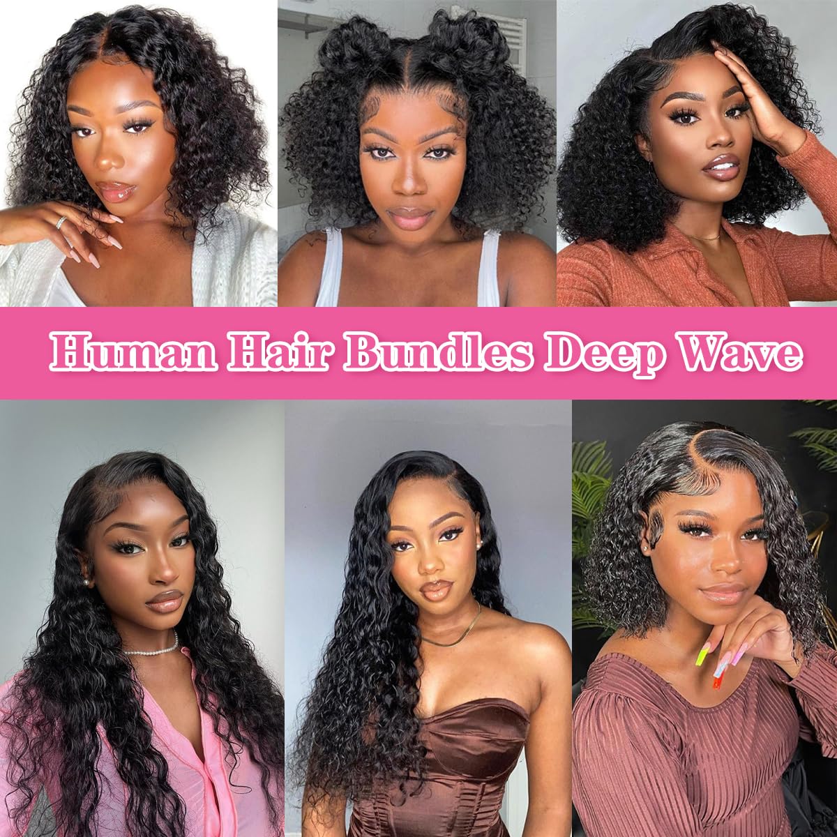 Human Hair Bundles Przedłużanie włosów ludzkich Hair Extensions Deep Wave Curly Unprocessed Brazilian Virgin Weave Bundles Human Hair Extensions for Women Natural Black 12 14 16 Inches 210g