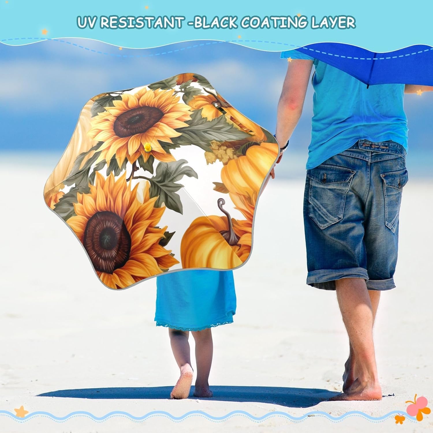 ODAWA Vintage Sunflower Yellow Kid Umbrellas Windproof Unbreakable Stick Rain Umbrella Portable Umbrellas for Rain