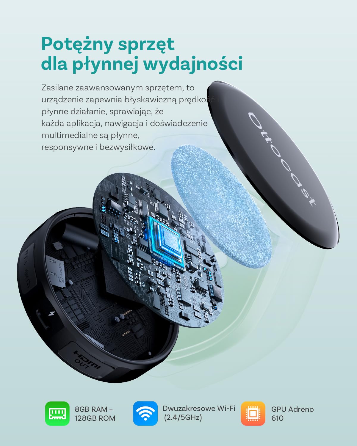 (2026 Nowy) OTTOCAST P3 Pro CarPlay AI Box, 3-w-1 Wireless Adapter CarPlay & Android Auto z Wyjściem HDMI, 8GB+128GB, Podział Ekranu, Aplikacje do pobrania, Aktualizacja OTA dla aut CP/AA przewodowych