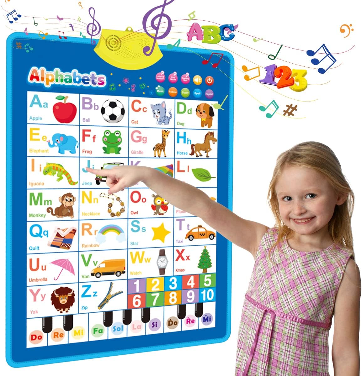 Talking Alphabet Wall Chart for Kids, Interactive Electronic ABC Learning Poster with Music & Piano Sounds, Educational Wall Chart Toy for Toddlers Age 2–6