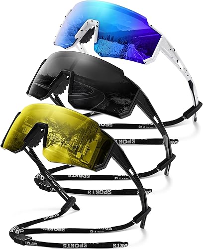 Miniatura 21 de Gafas de sol polarizadas deportivas para hombres y mujeres, lentes ligeros de TR90 con protección UV para ciclismo y correr A1 Negro/Azul