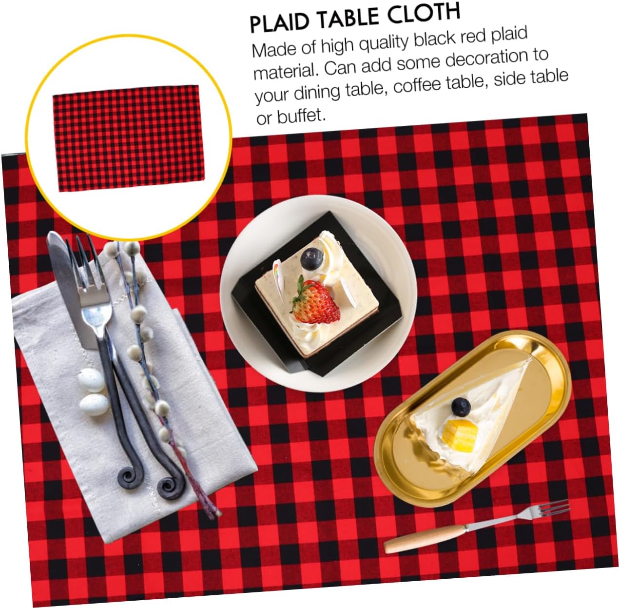 1pc Christmas Plaid Table Cover Black Red Checkered Tablecloth for Dining Room Buffet Picnic Home Decor Non Fading for Holiday Gatherings