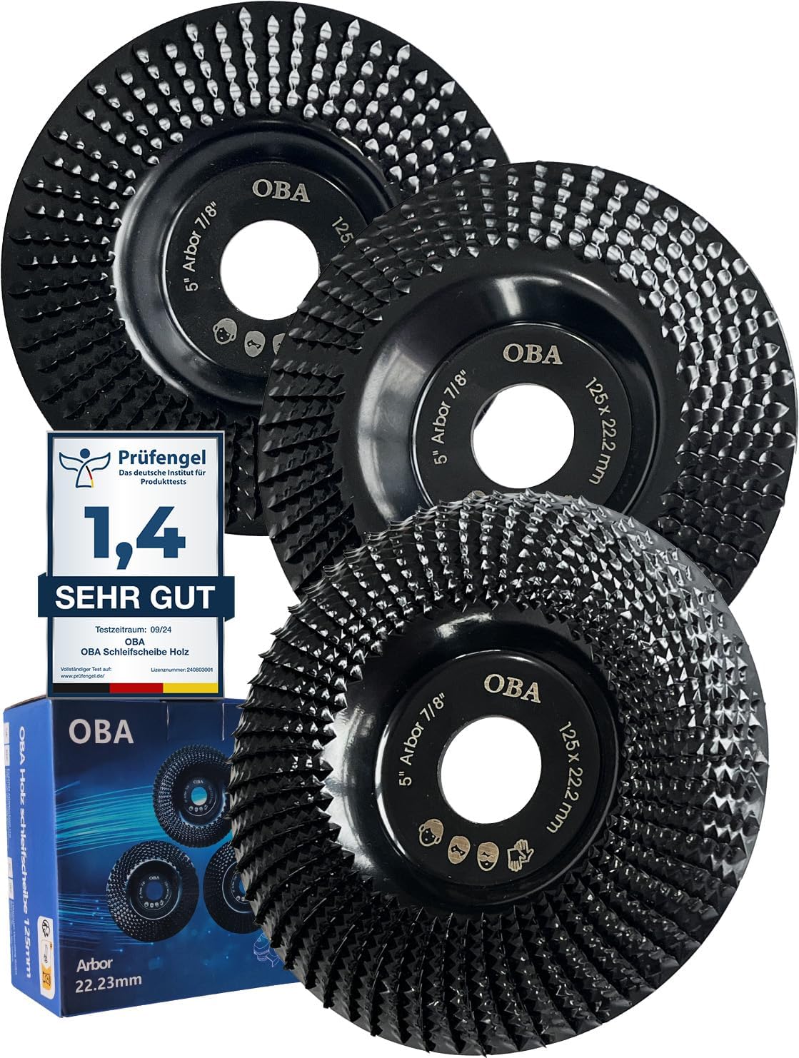 OBA Disque Bois Meuleuse 125mm, 3 Pièces Disques de Meulage pour Façonner, Meuler et Sculpture, Roues pour Meuleuse d'angle