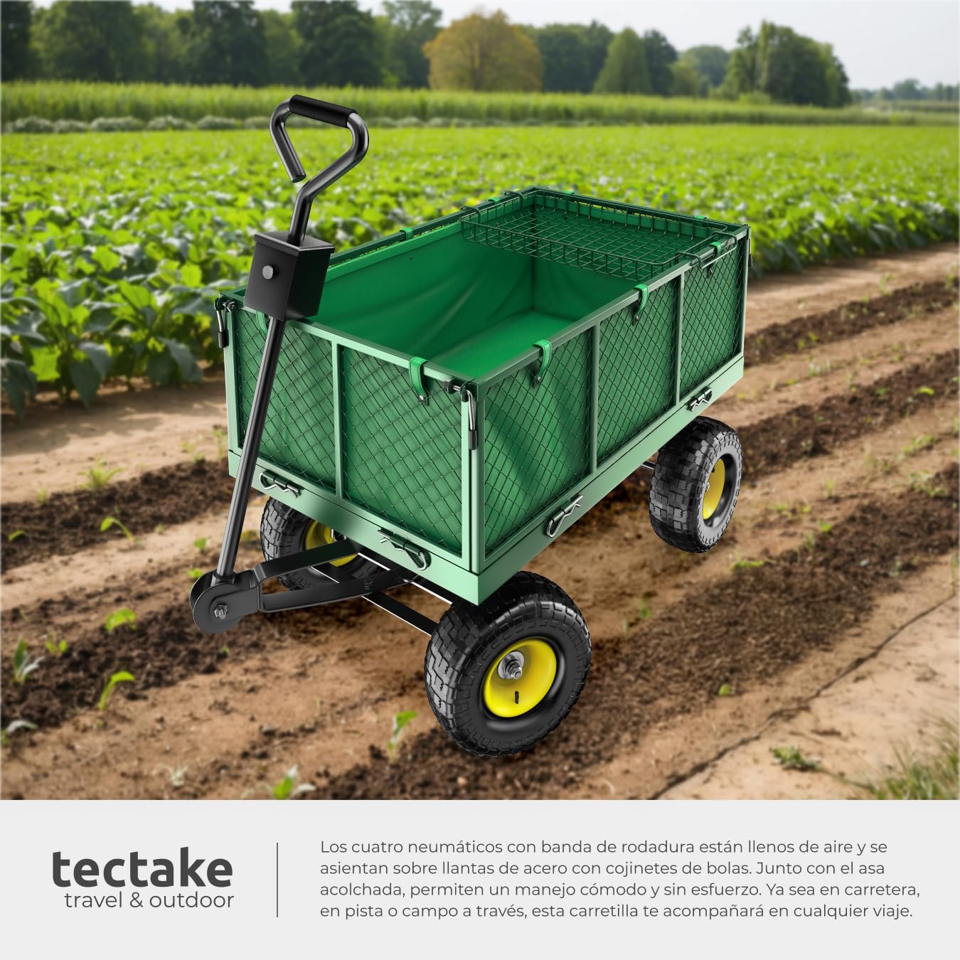Tectake 401418 Carrito de Transporte con Bandeja 550kg Metal 114x52x65 cm