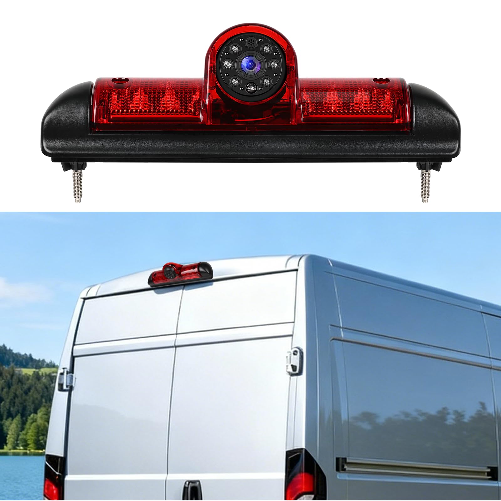 Rimoody Telecamera Posteriore per FIAT Ducato 3/Peugeot Boxer/Citroen Jumper, Telecamera per Terza Luce di Stop, Visione Notturna a IR, Angolo Regolabile, Impermeabile IP67, con Linea di Retromarcia