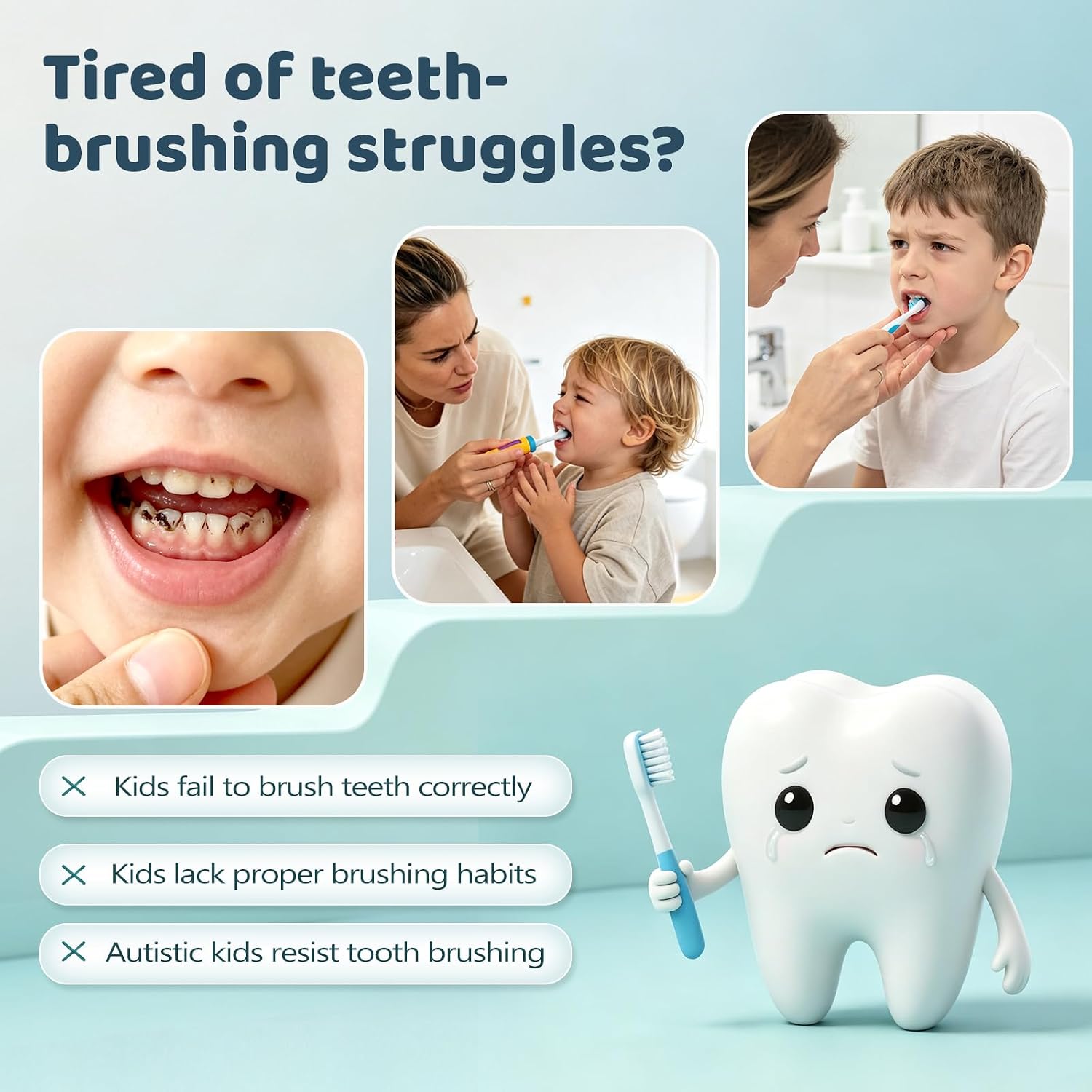 Kids Electric Toothbrush, U-Shaped Panda Design, Ages 2-7, Light Blue image 2