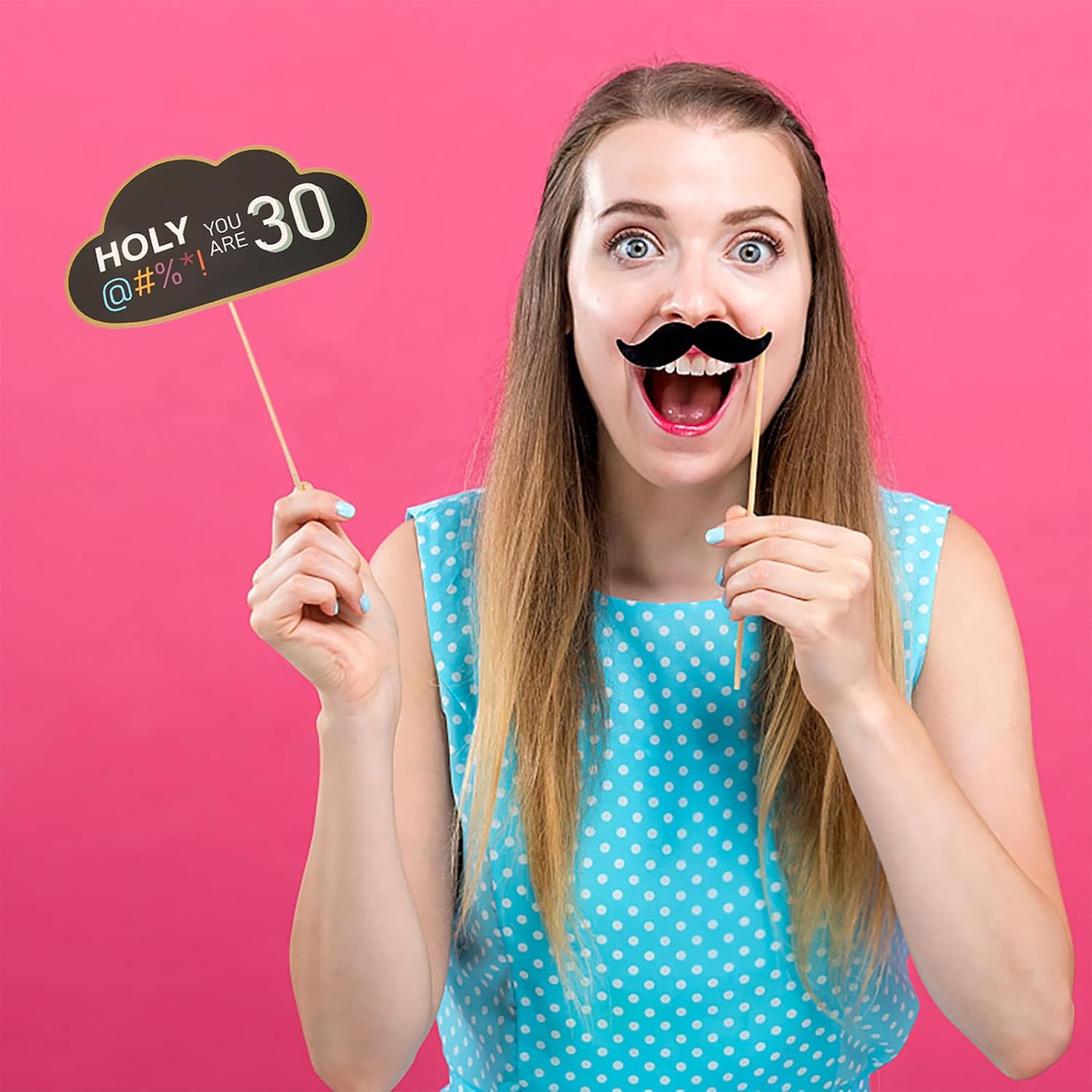 Funny Birthday Photo Booth Props Set Paper Mustache Party Decor Birthday Themed Picture Taking Props for Adult Lightweight DIY Photo Booth Decorations