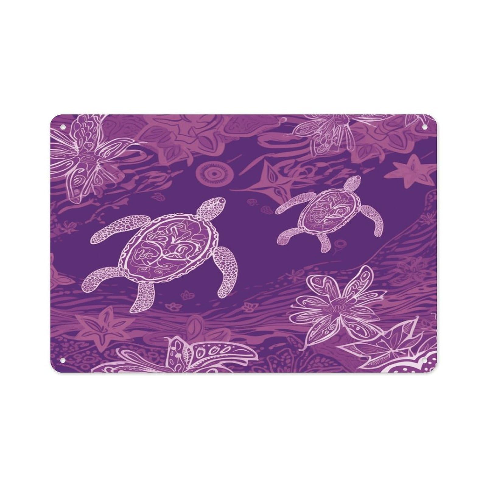 Btcowzrv Style Hawaii With Purple Sea Turtle Metal Sign 7.9 X 11.8 Inch, Aluminum Sign Wall Art Decor Easy To Install, Decorative Plaque For Home Bar Kitchen Pub Shop Garage