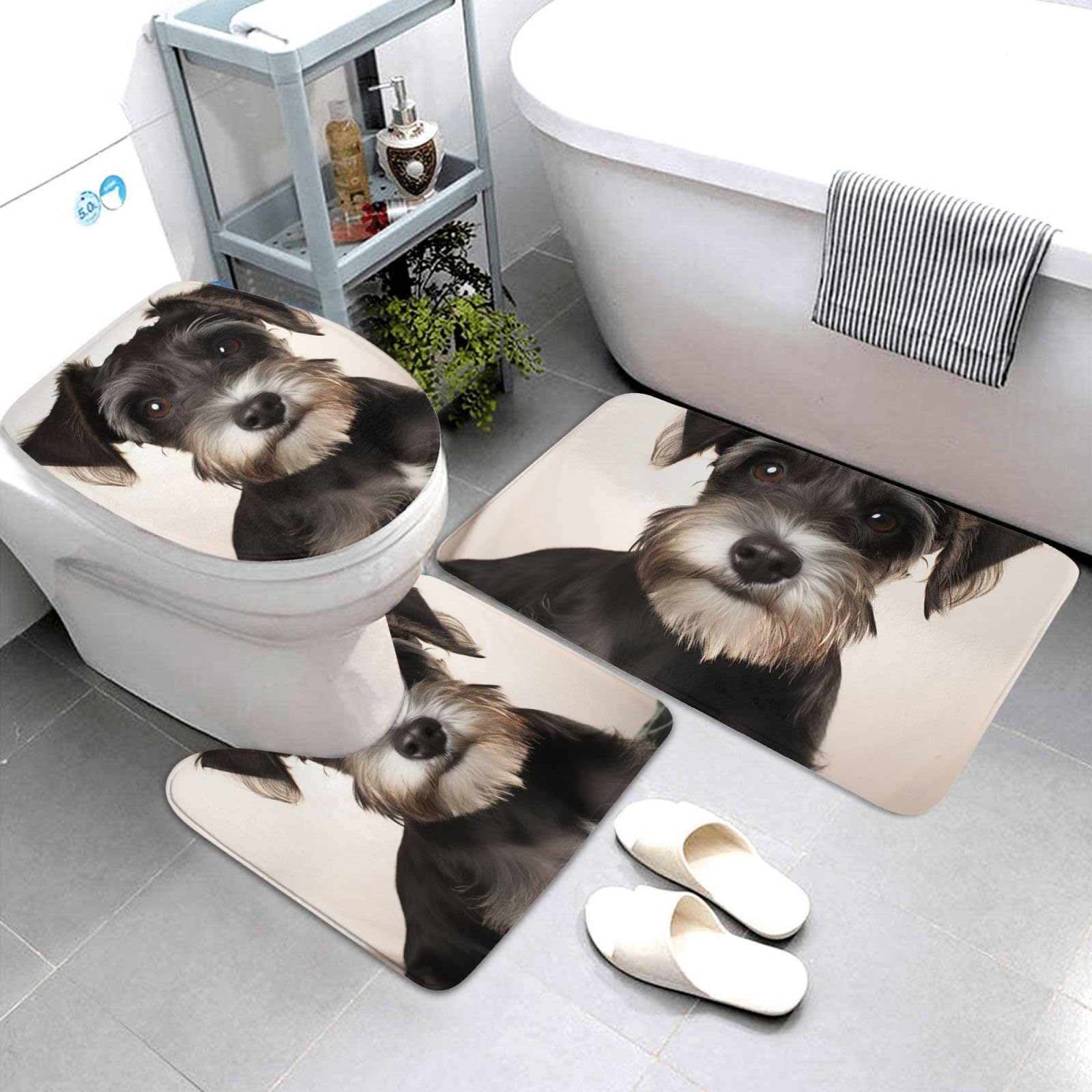 Lot de 3 tapis de salle de bain lavables avec motif Schnauzer pour un sol sec