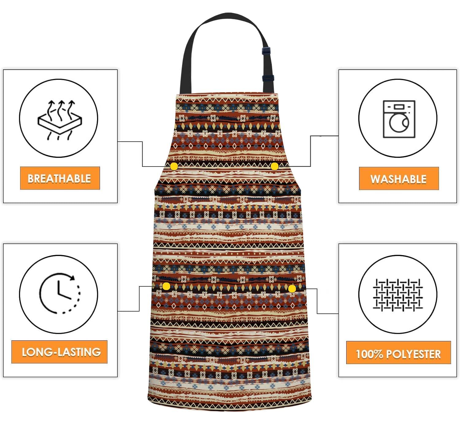 Smooffly Boho Style Ethnic Pattern Apron Adjustable Apron Cooking Kitchen Chef Women Men Aprons for Home Kitchen Restaurant - Image 4