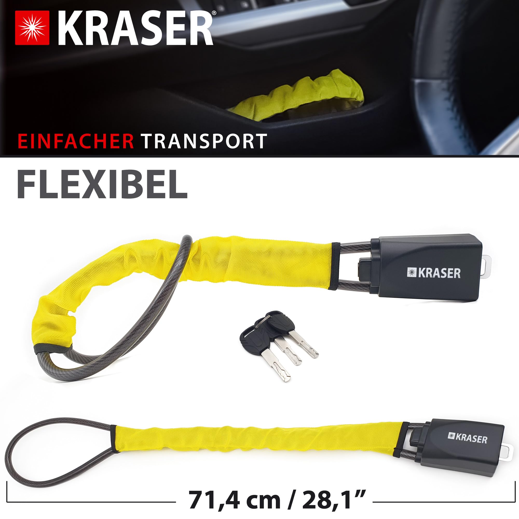 KRASER KR882Y Verstärkte Lenkradsperre Auto Lenkradschloss Aufbohrsicheres Schloss Diebstahlschutz SUV