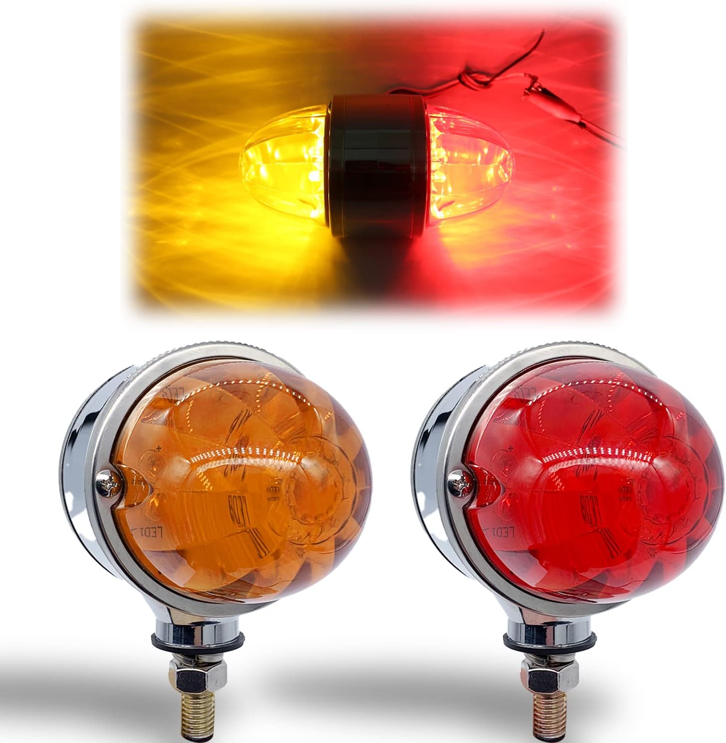 2Pcs Double Face Fender Lights Turn Signal 34 LED Amber/Red 3.5" Watermelon Lights for trucks trailers