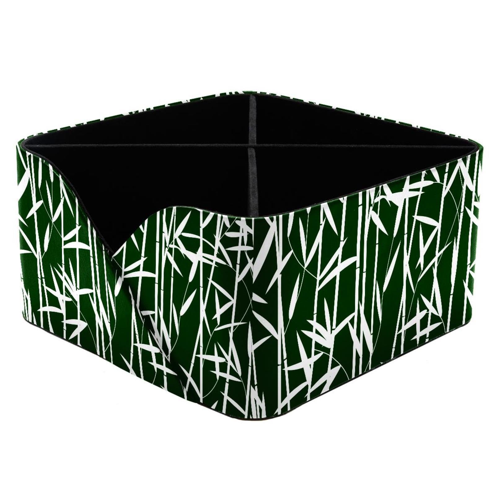 KengjuTesu Bamboo Leaves Plant Green Pattern Desktop Organizer Pen Holder, Rectangular Pencil Cup for Office, Study and Makeup Stations