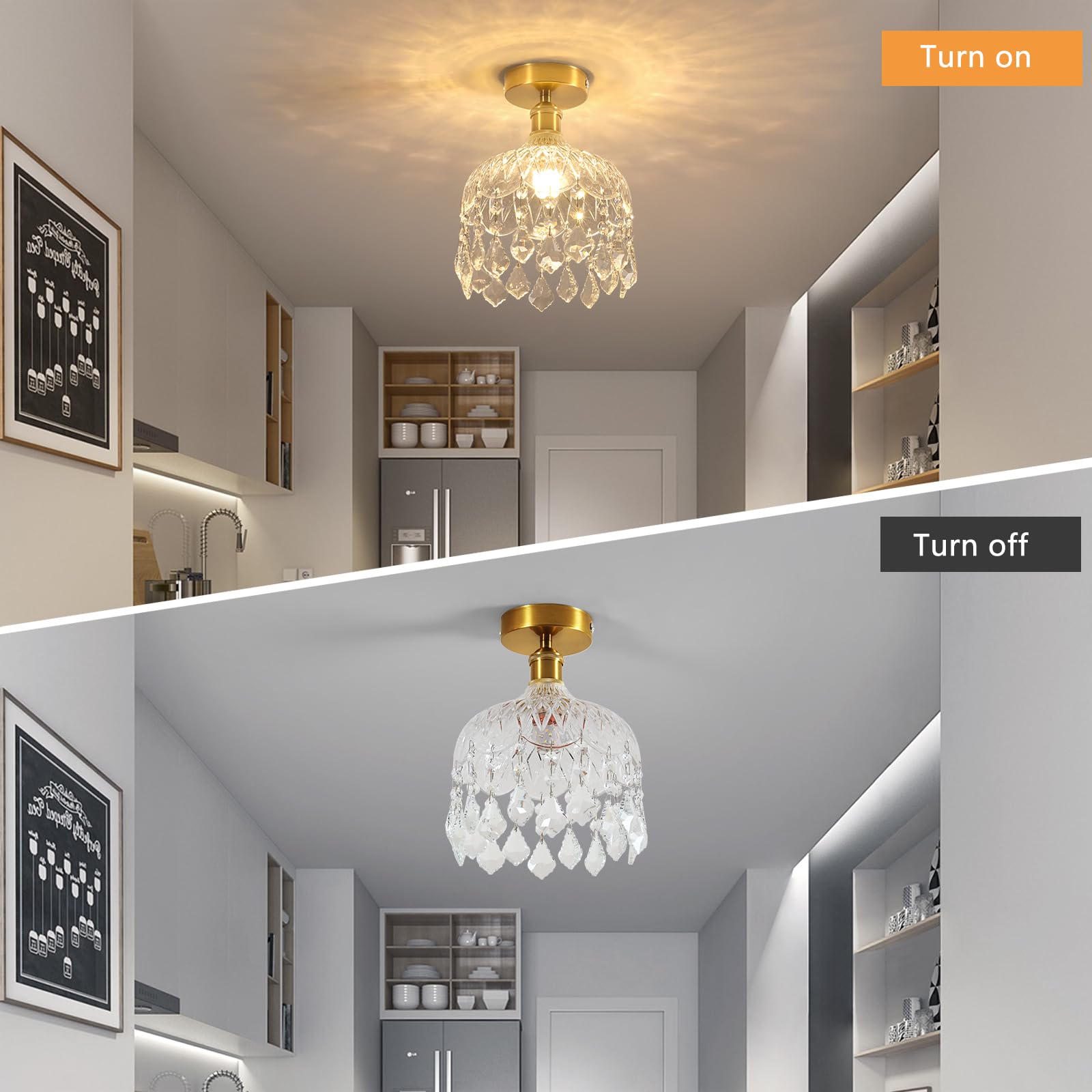 DELIPOP Lustre Plafonnier en Cristal, E14 Moderne Lampe de Plafond Design Cage, Doré Rétro Luminaire Plafonnier pour Chambre Salon Couloir Cuisine Salle à Manger