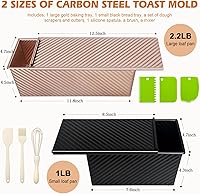 Vista 2 de 2Pack Pullman Loaf Pans with Lids – 2.2 LB & 1 LB Dough Capacity, Non-Stick Carbon Steel Bread Pans for Homemade Sandwich and Sourdough Bread