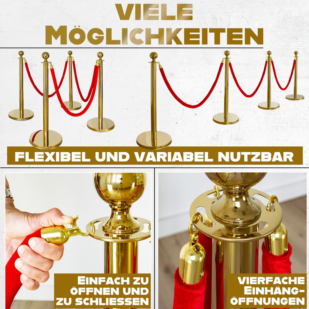 4 części Queue Bariera Bariera Kontrola Miejsca Stoisko Bezpieczeństwo Liny Pasy Czerwone Złote V2Aox