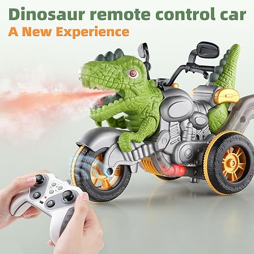 Miniatura 4 de Juego de 2 autos de control remoto para niños pequeños, con música, luz y aerosol, rotación de 360, camiones monstruo de dinosaurio, juguetes para