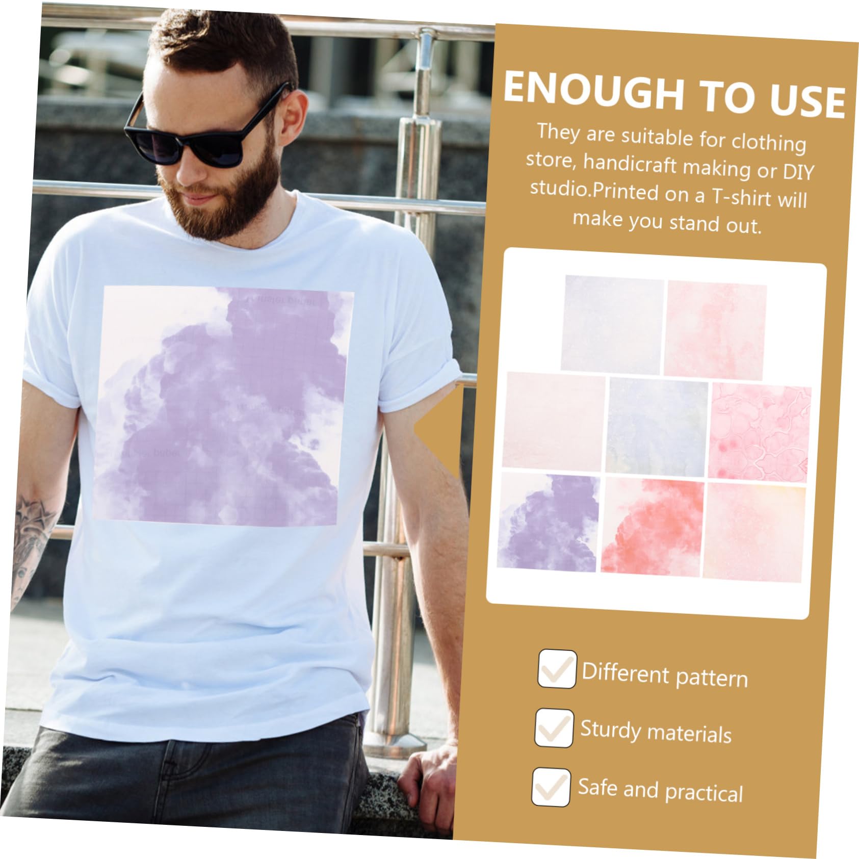 Feuilles de Transfert à Chaud 8pcs Film Thermocollant pour Vêtements et Décoration Aquarelle Pet Couleur Aléatoire