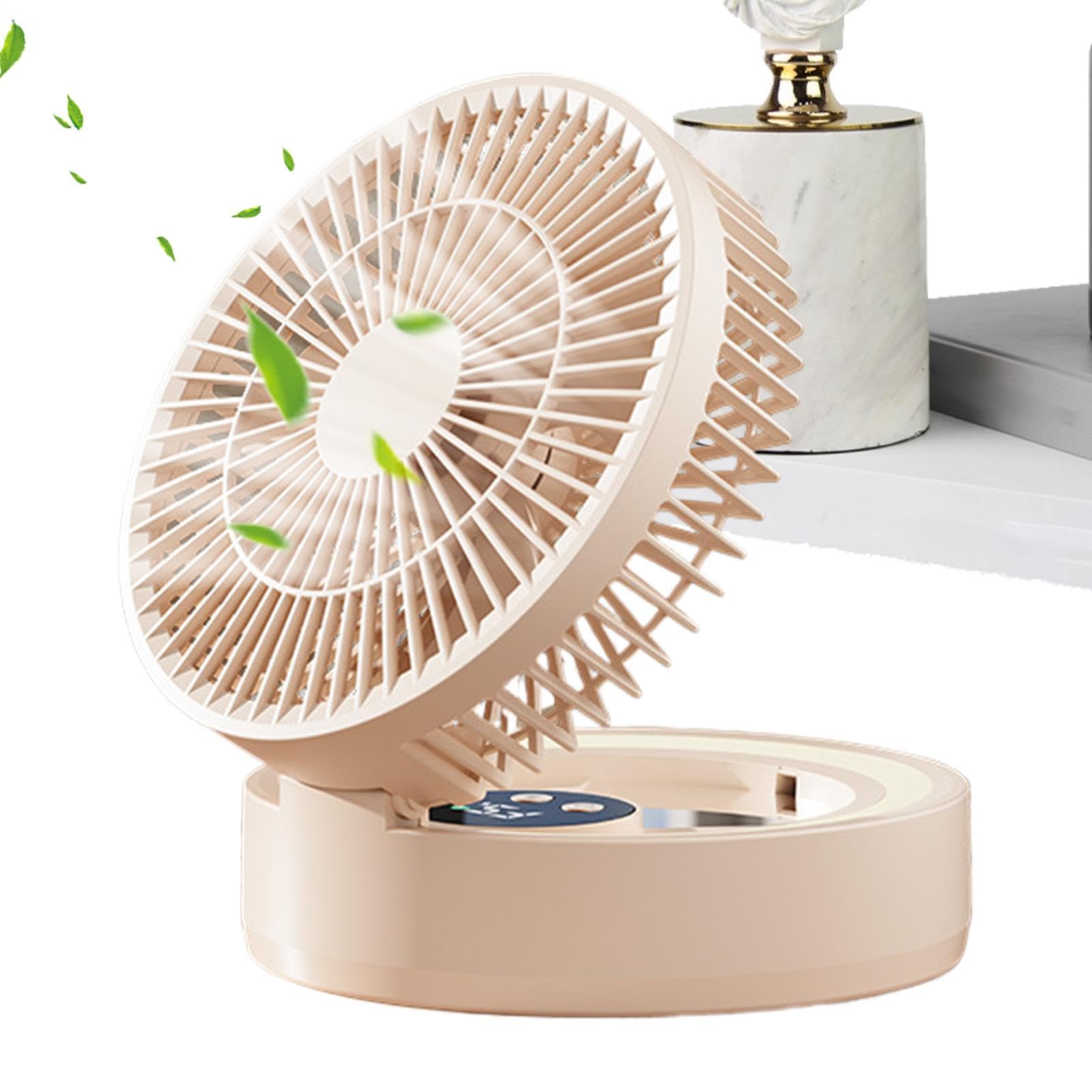 Desktop Fan - Foldable 5 Speeds USB Ventilator | Built-in LED Light and Makeup Mirror Folding Silent Timer Function Portable Desk Fan - for Dormitory Bedroom Tent Bathroom Kitchen Workshop