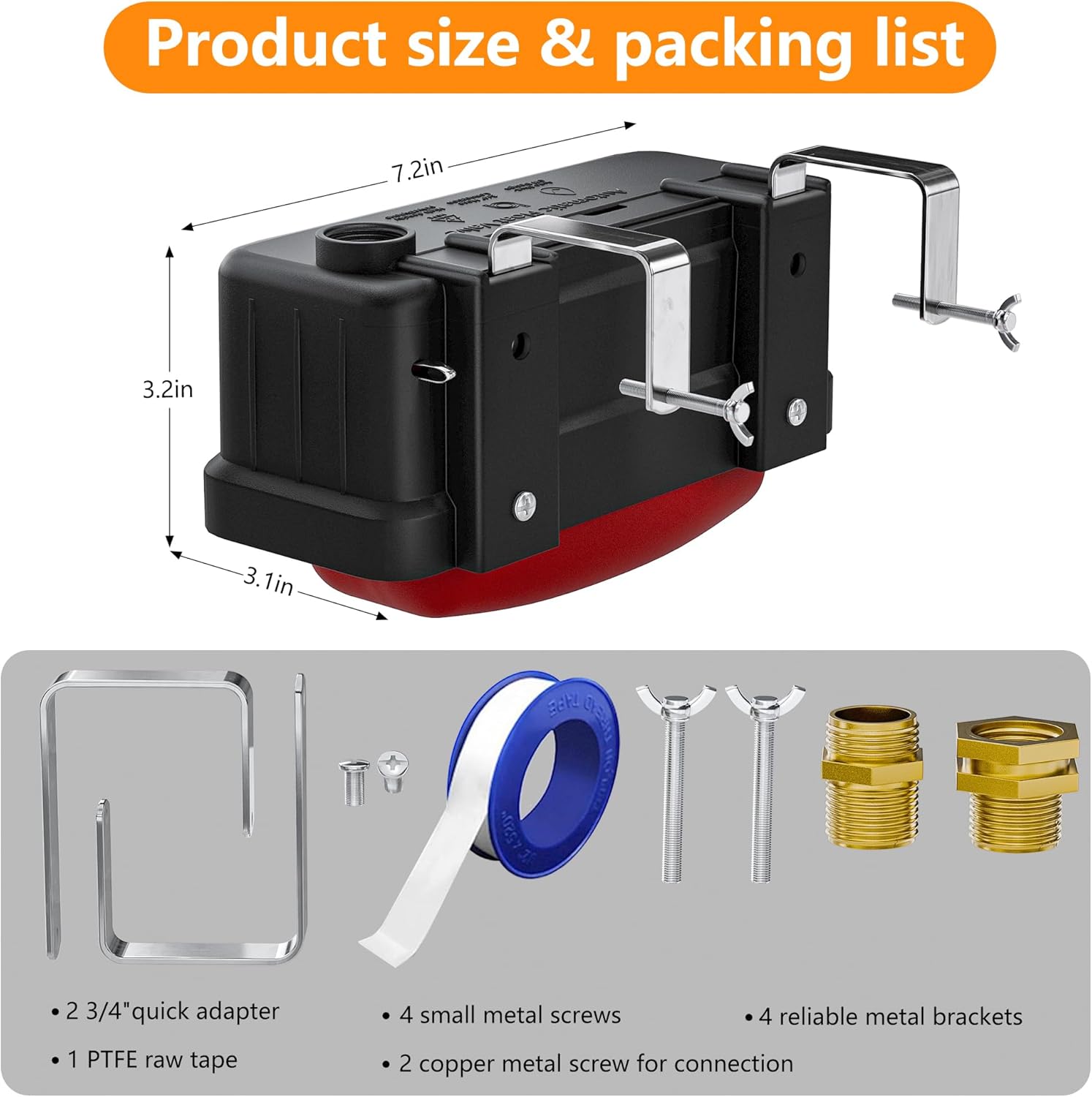Automatic Livestock Water Trough Float Valve with Copper Connector & Ptfe Tape, Water Level Auto Control Stock Tank Float Valves for Cattle, Horse, Sheep Stock, Farm Animal, Pool, Pond (2 Pack)