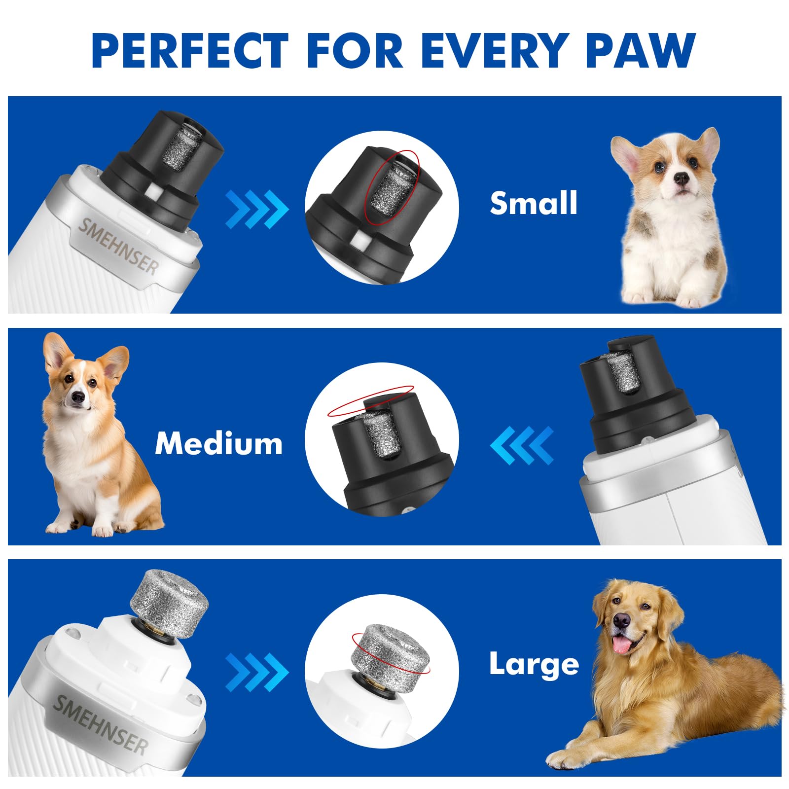 Silent Groom Pro Nail Grinder, 3-Speed Quiet Electric Dog Nail Grinder, Rechargeable Dog Nail Trimmers with 2 LED Lights for Small Large Dogs, Pet Nail Clippers with 2 Grinding Wheels - image 2