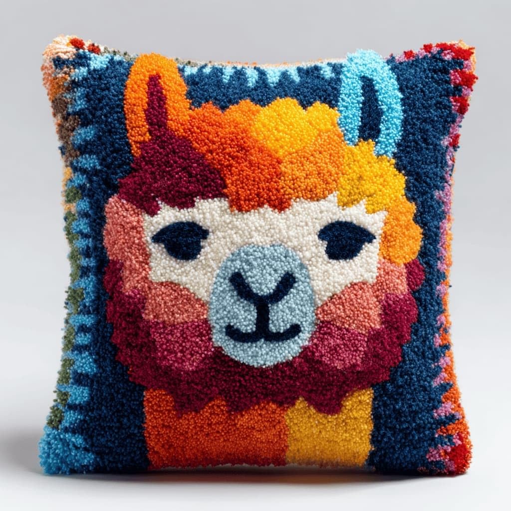 AxiangziK Latch Hook Pillow Kit for Adults,Alpaca 17X17In Latch Hook Kit for Pillow Cover with Instruction for Beginner Cross Stitch Sofa Cushion Cover with Crochet Yarn for Beginners and Home Decor