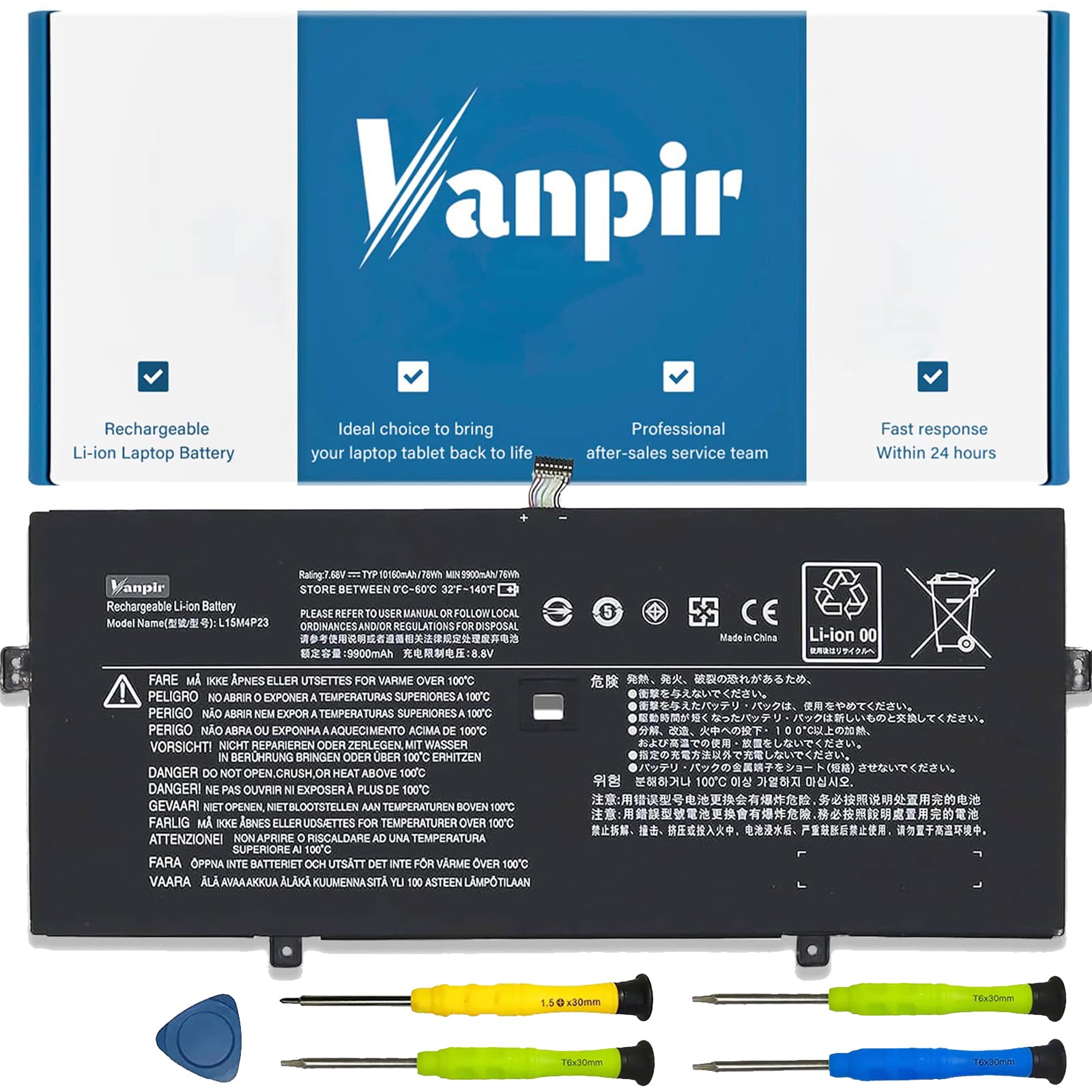 L15M4P23 Laptop Battery,7.68V 78Wh 10160mAh Compatible with Lenovo Yoga 5 Pro Ideapad Yoga 910-13IKB Glass Yoga 910-13IKB Series L15M4P21 L15C4P22 L15C4P21 5B10L46105 5B10L22508 2ICP4/56/130-2