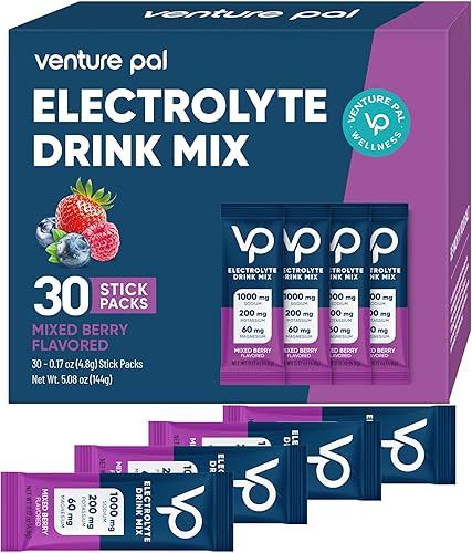 Venture Pal Paquetes de polvo de electrolitos sin azúcar con alto contenido de sodio, paquetes de hidratación con sodio, potasio y magnesio, cero