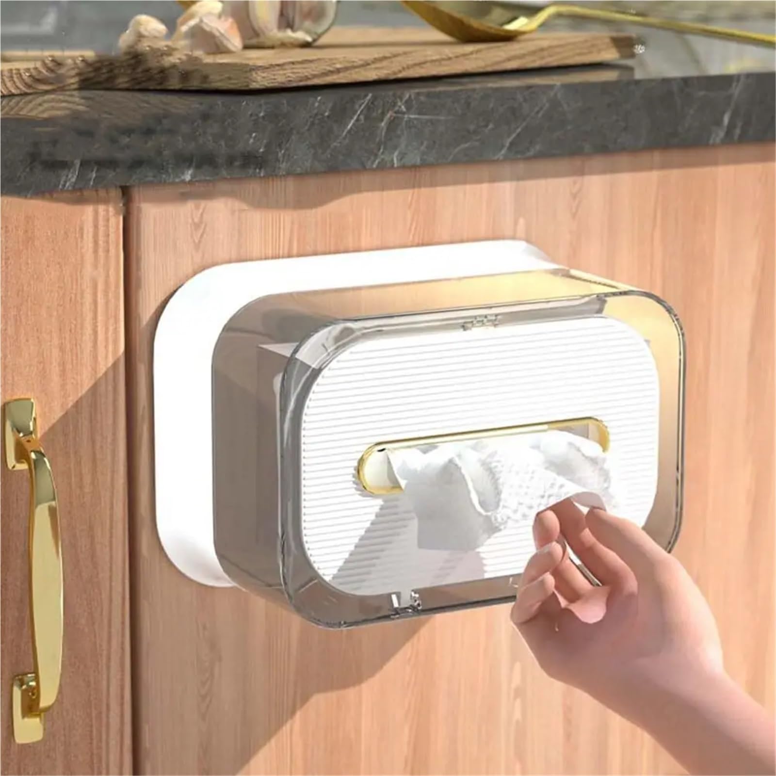 Porta carta igienica impermeabile a parete con scatola for fazzoletti a molla in plastica, organizer for tovaglioli di grande capacità for la casa Per Cucine(White)