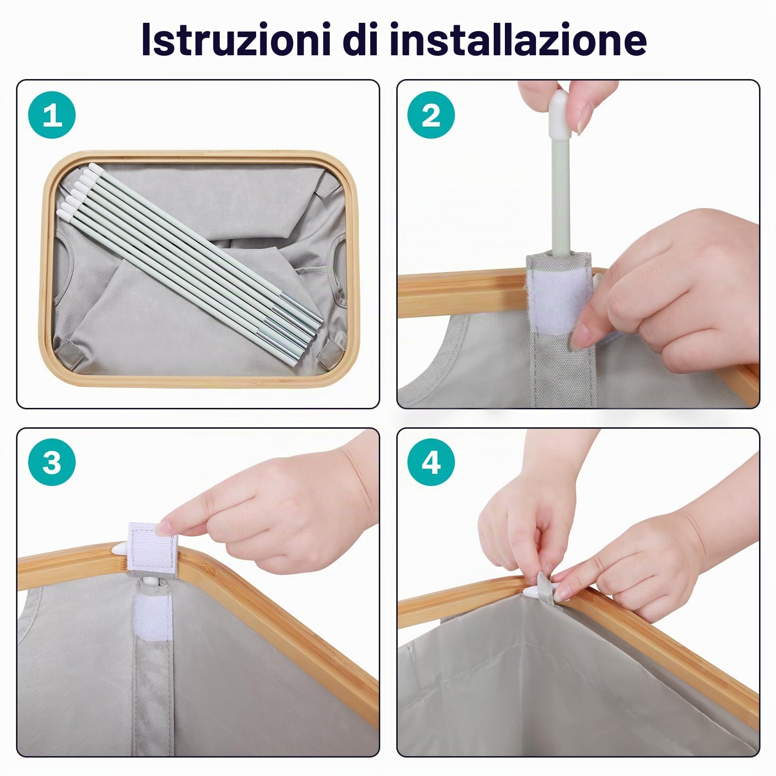 YOUDENOVA - Cesto portabiancheria con coperchio, 85 l, stretto, con sacco grande per la biancheria, pieghevole, in legno di bambù, grigio