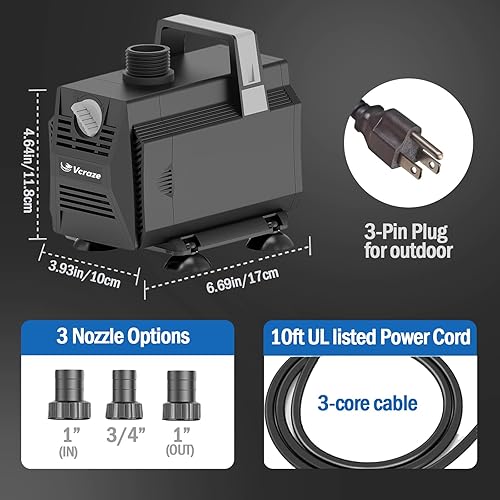 Miniatura 8 de Bomba de agua sumergible 1200GPH70W Bombas de fuente con control de flujo, bomba sumergible para exteriores con cable de alimentación de 3 núcleos