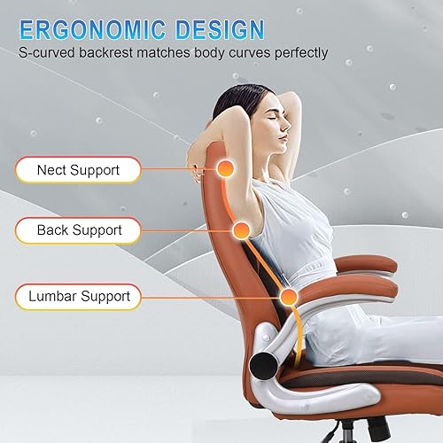 Miniatura 6 de Sillas de oficina ejecutivas con soporte lumbar y brazos abatibles, silla ejecutiva ergonómica de piel sintética, silla de escritorio con ruedas