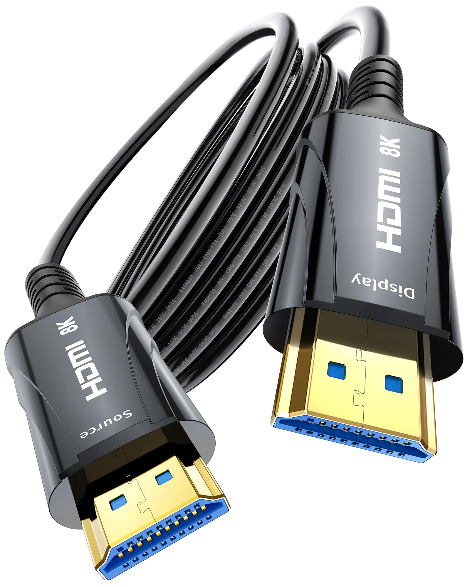 Cable HDMI de fibra óptica 8K de 50 pies, 48 Gbps, HDMI 2.1, cable HDMI de ultra alta velocidad, 8K 60Hz, 4K120Hz, HDCP 2.2 y 2.3, HDR10, compatible con monitor, proyector, HDTV