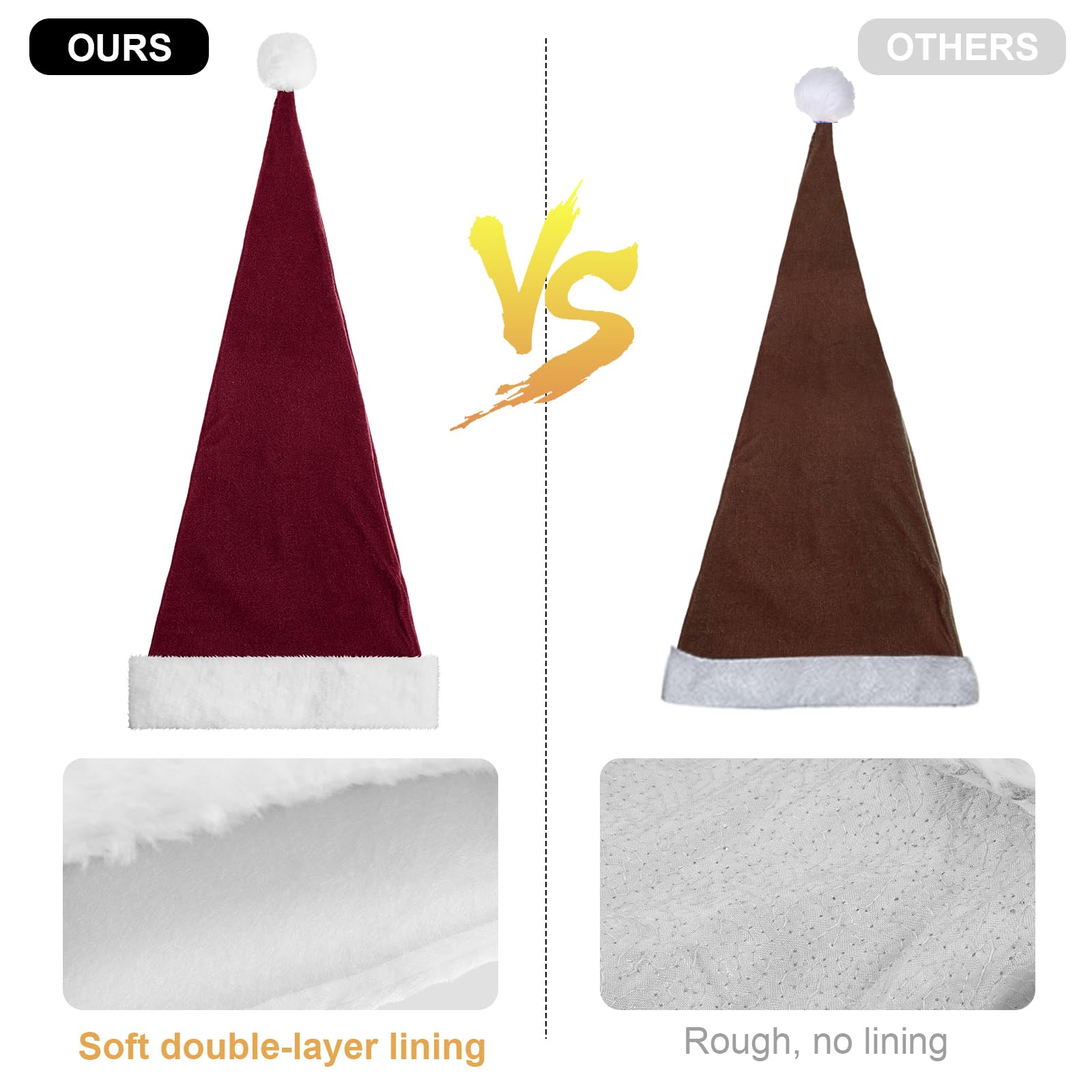 2 sombreros de Papá Noel para adultos, unisex, de terciopelo, extra grueso, clásico, sombreros de vacaciones para adultos, suministros de Navidad