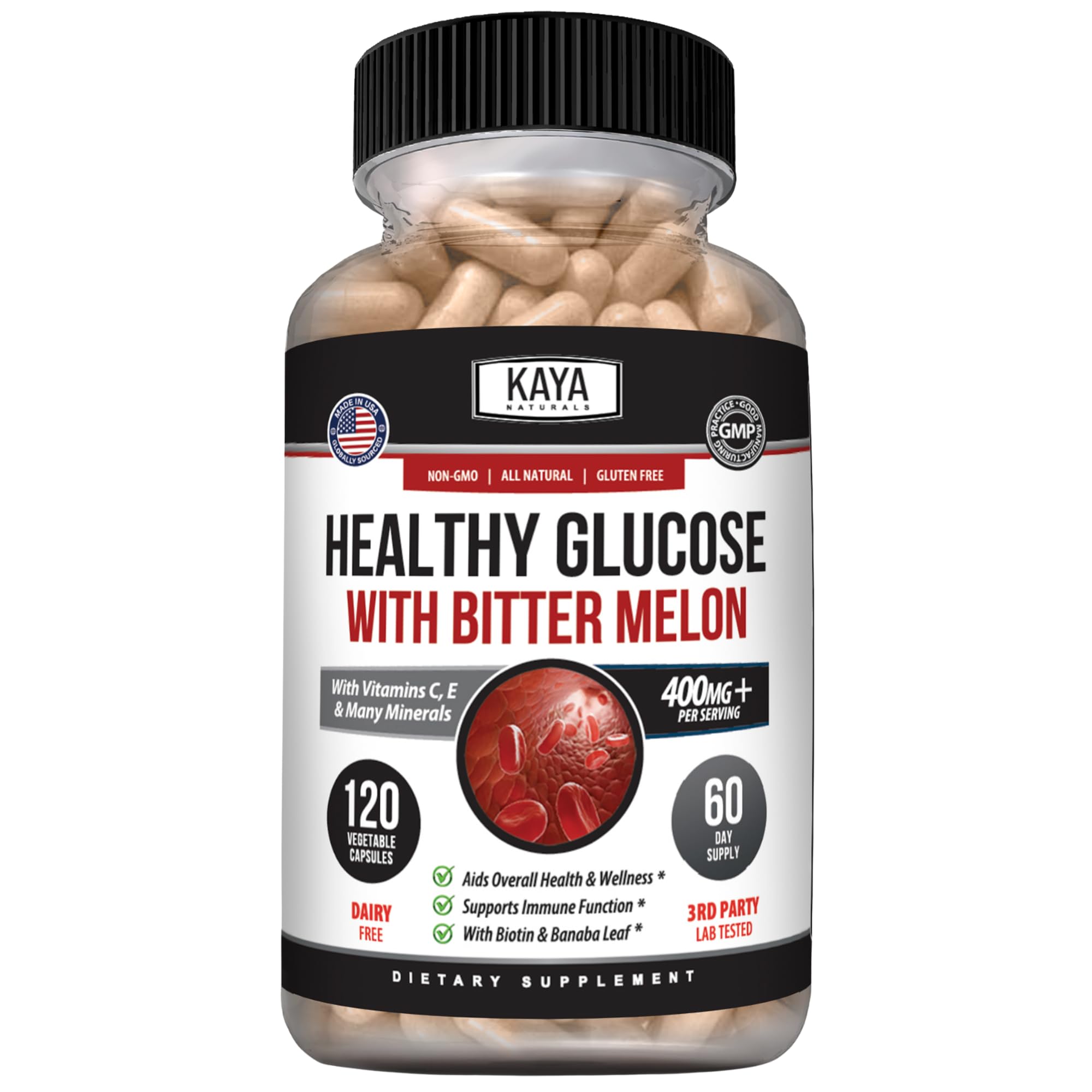 Kaya Naturals Healthy Gluco with Bittermelon Supplement, 120 Count