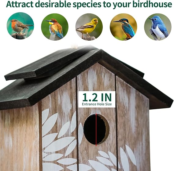 Topadorn Wooden Bird House Hanging Outdoor,Eco Friendly Materials and Decorative with Leaves Printed