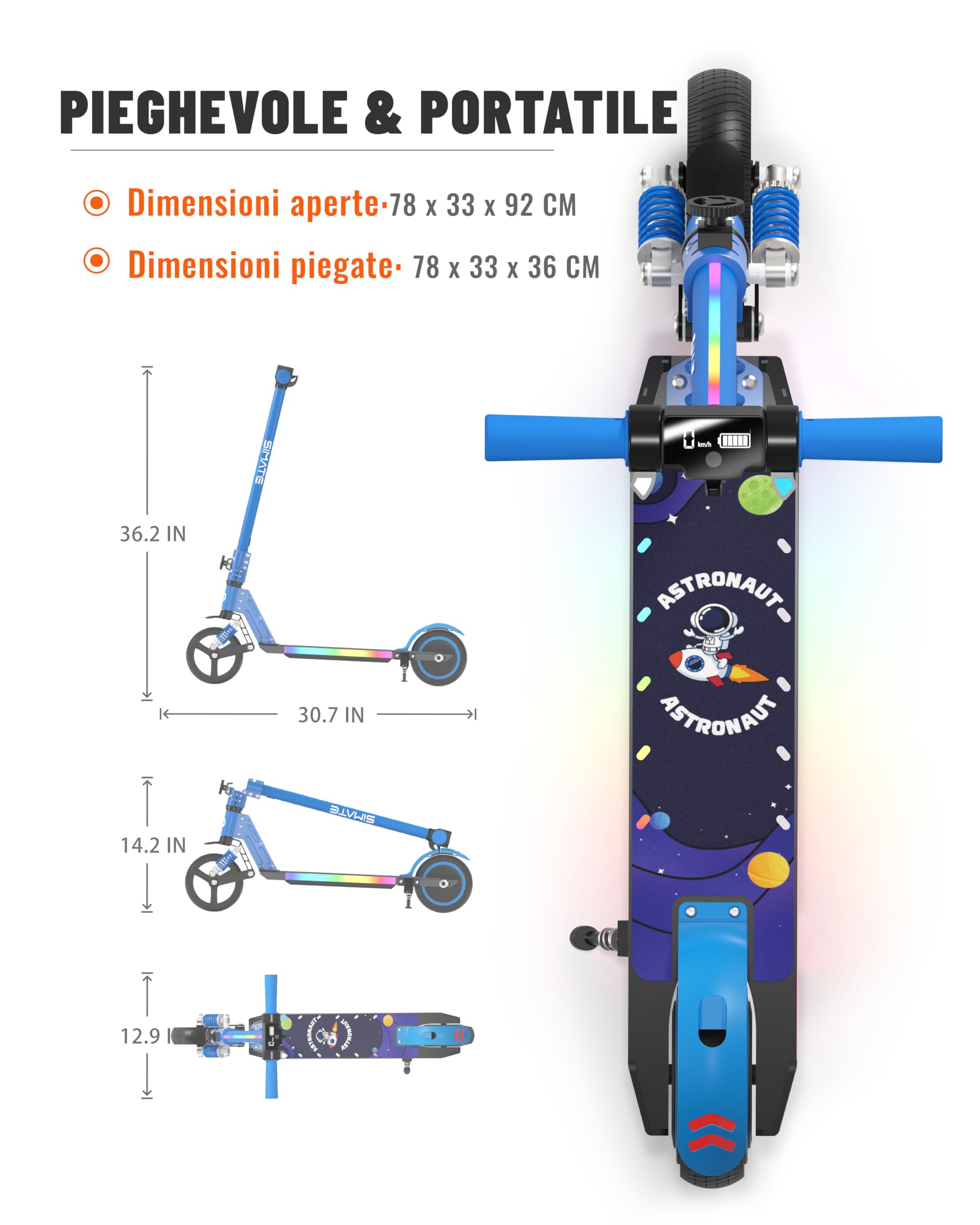 Monopattino Elettrico 6.5'' per Bambini 6-12 Anni, Pieghevole, Autonomia 5-8KM, Display LED, Regalo