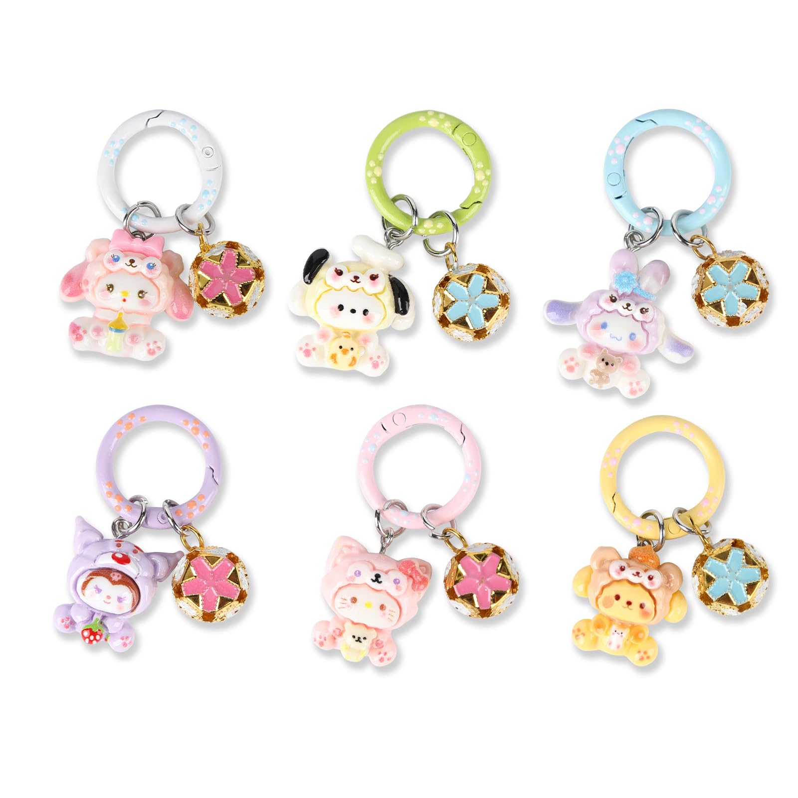 6 Pack Colored Cute Macaron Anime Keychains Womens Pop Cartoon Charms For Airpods Case, Kawaii Personalized Animal Purse Charm Cute Keychain Women