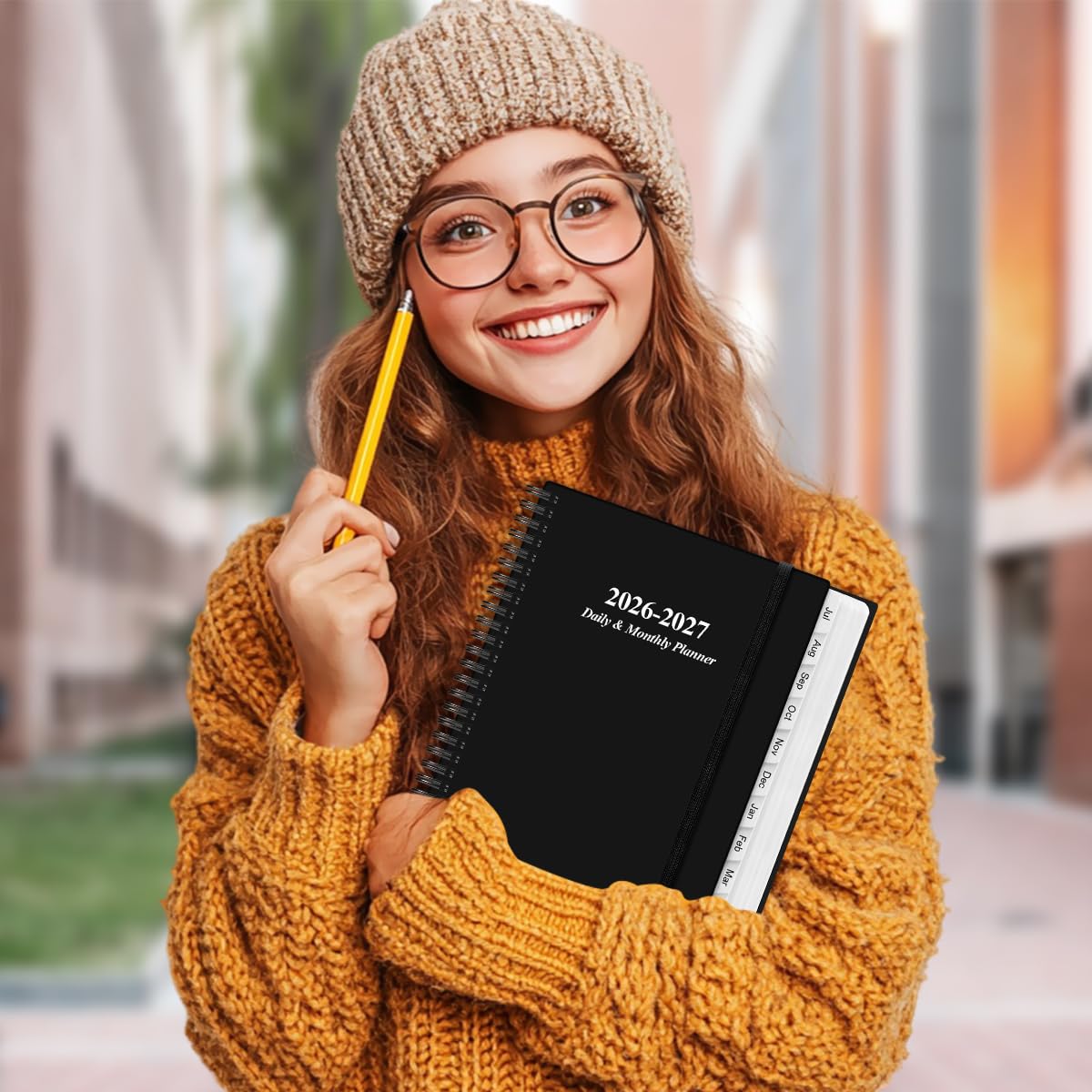 Agenda giornaliera e mensile 2025, una pagina per giorno, da gennaio 2025 a dicembre 2025, planner 2025 con linguette da 12 mesi, tasca interna, 21,6 x 27,9 cm, nero