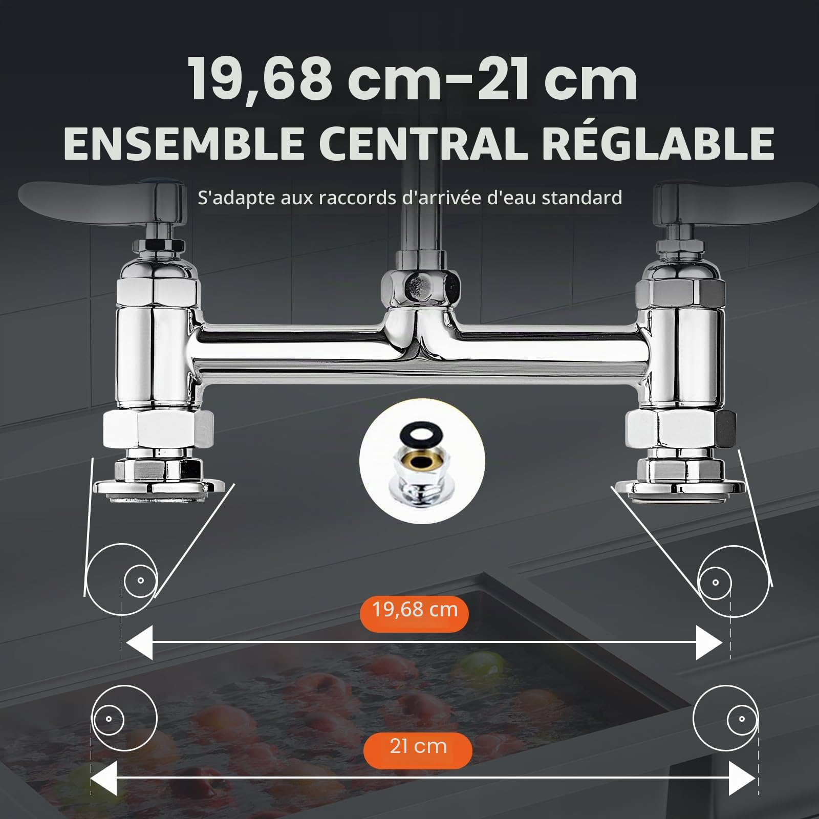 VEVOR Robinet de Cuisine Commercial avec Pulvérisateur de Pré-rinçage, Mitigeur avec Douchette Extractible, 660 mm de Haut, Entraxe 203 mm, Bec Pivotant 305 mm, Montage sur Pont, pour Évier Rstaurant