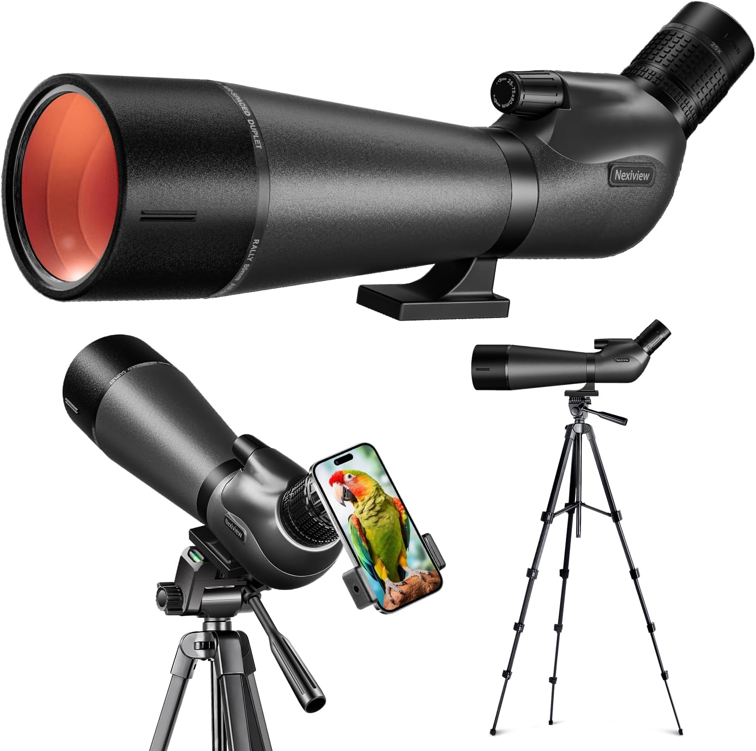 25-75x80 HD Spotting Scope with 64in Tripod and Upgraded Phone Adapter, Clear Image with BAK4 Prism Spotting Scopes for Target Shooting, Bird Watching, Hunting, Wildlife Viewing（Black）