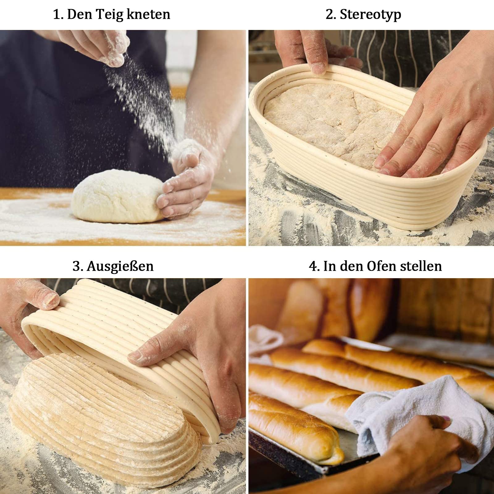 Lot de 2 Paniers à Pain de Ovales,Banneton en Rotin Naturel,Brotform Corbeille Fermentation Imperméabilité,avec Linen Fabric Doublure,Racleur,pour 750g de Pâte,Pizza et Pâtisserie au Levain,25x15 x8cm